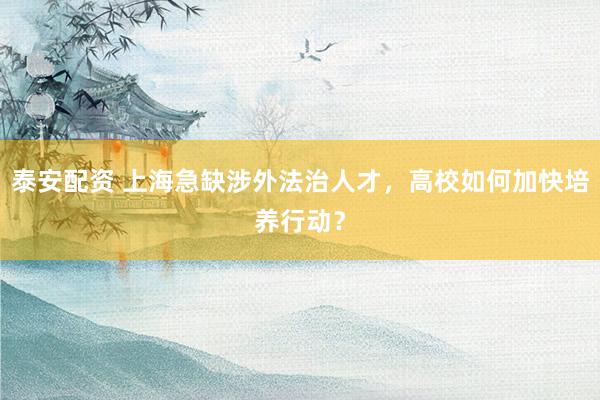 泰安配资 上海急缺涉外法治人才，高校如何加快培养行动？