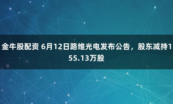 金牛股配资 6月12日路维光电发布公告，股东减持155.13万股